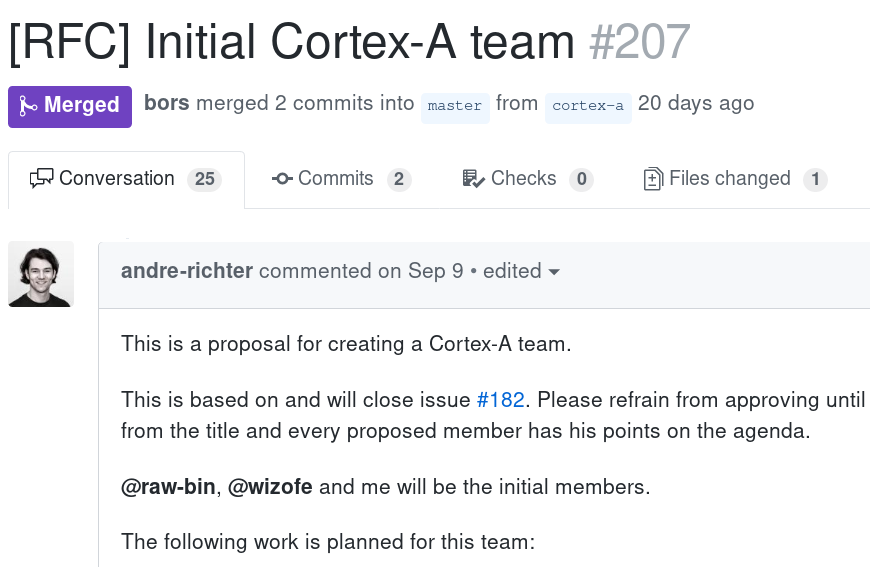 Screenshot of Cortex-A RFC